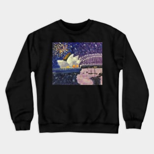 Sydney Harbour New Year Eve Fireworks 2, a painting by Geoff Hargraves Crewneck Sweatshirt